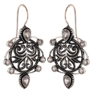 Ethnic Fusion Silver Tone Pink Hoop Earrings - White