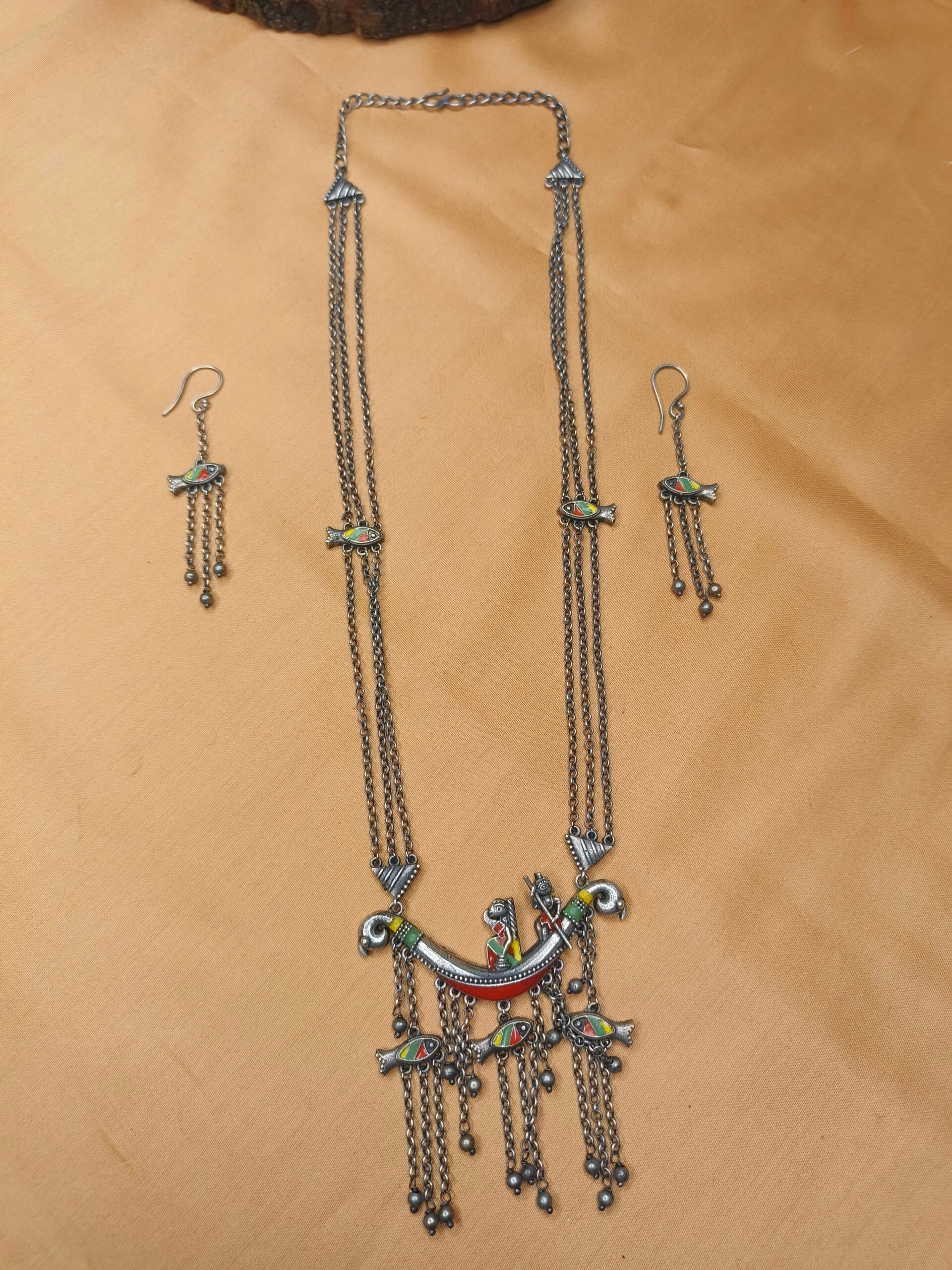Tribal voyage necklace set, Silver Pendant chain set
