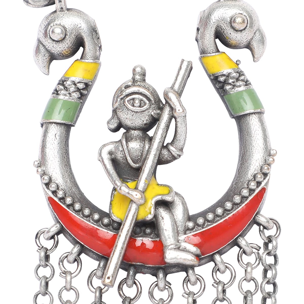 Silver Plated Tribal Style Peacock Chain Tassel Earrings, Chain earrings, tassel earring