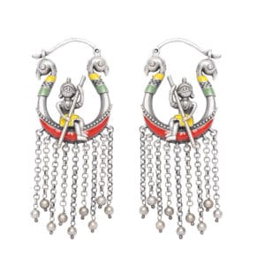 Silver Plated Tribal Style Peacock Chain Tassel Earrings, Chain earrings, tassel earring