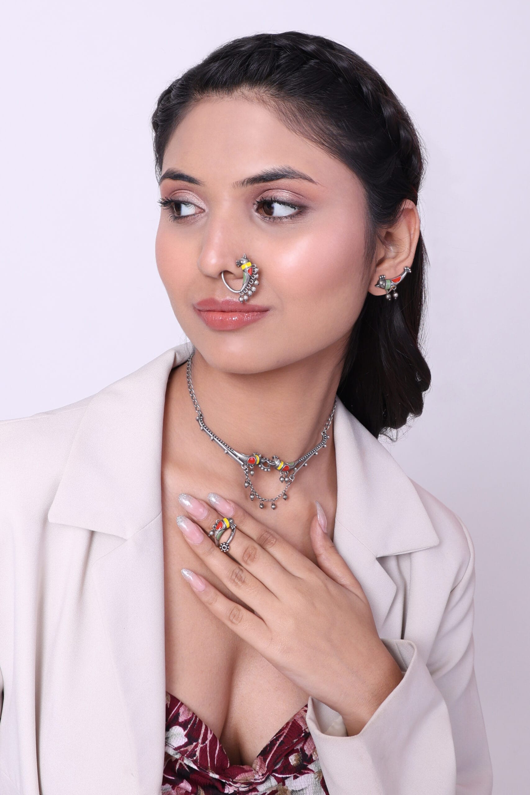 Bird necklace set, sparrow neckalce, bird choker set, choker, choker necklace, bird stud tops, bird studs, bird ring