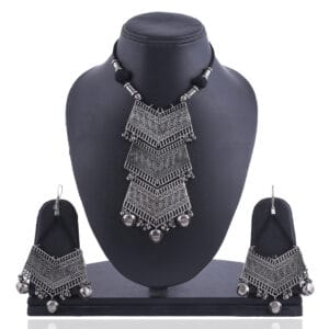 German Silver Necklace set, abstract design necklace, Thread necklace set