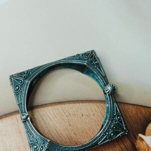 Rajasthani Style Free Size Silver Tone Square Shape Kada