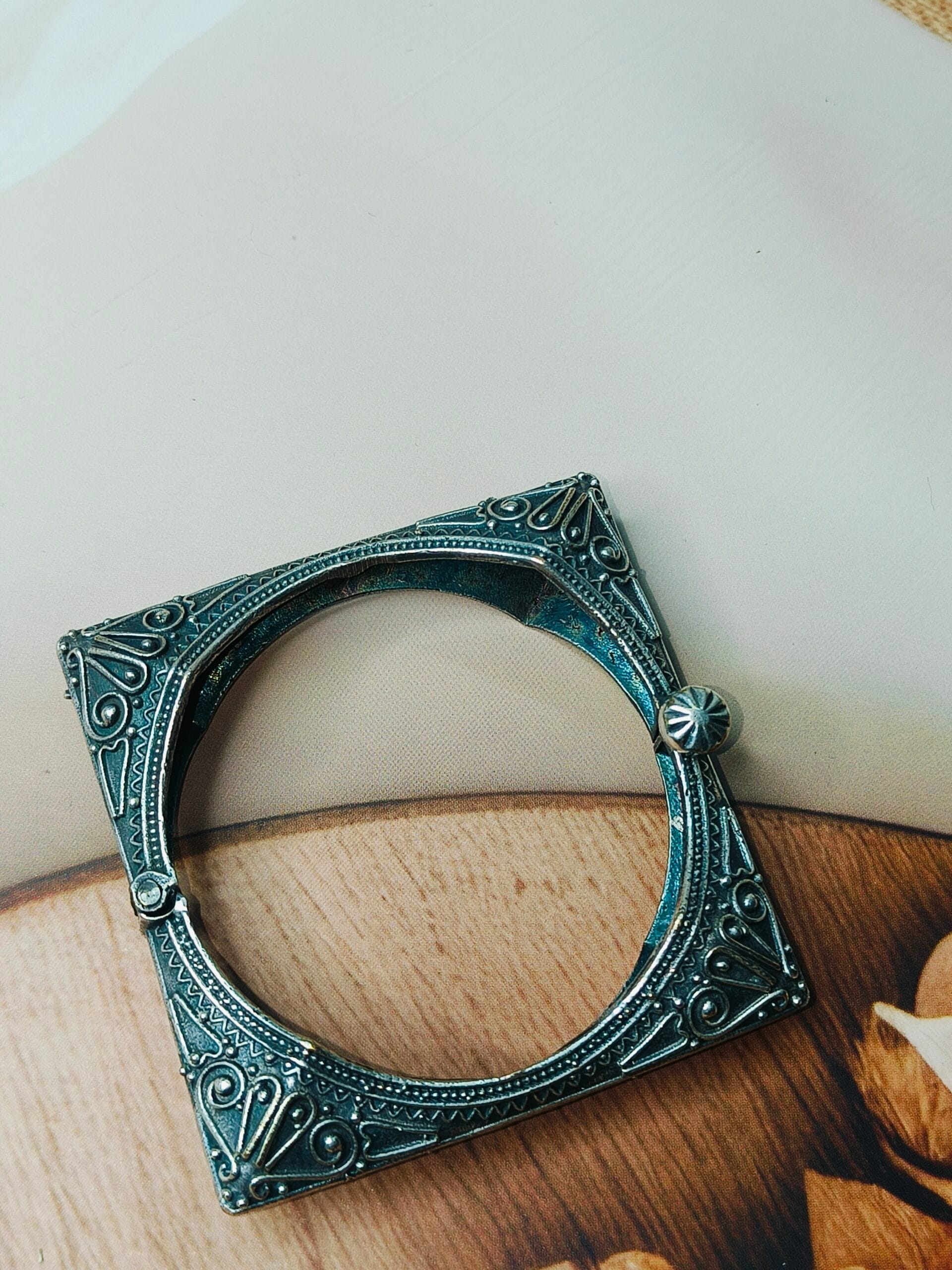 Rajasthani Style Free Size Silver Tone Square Shape Kada