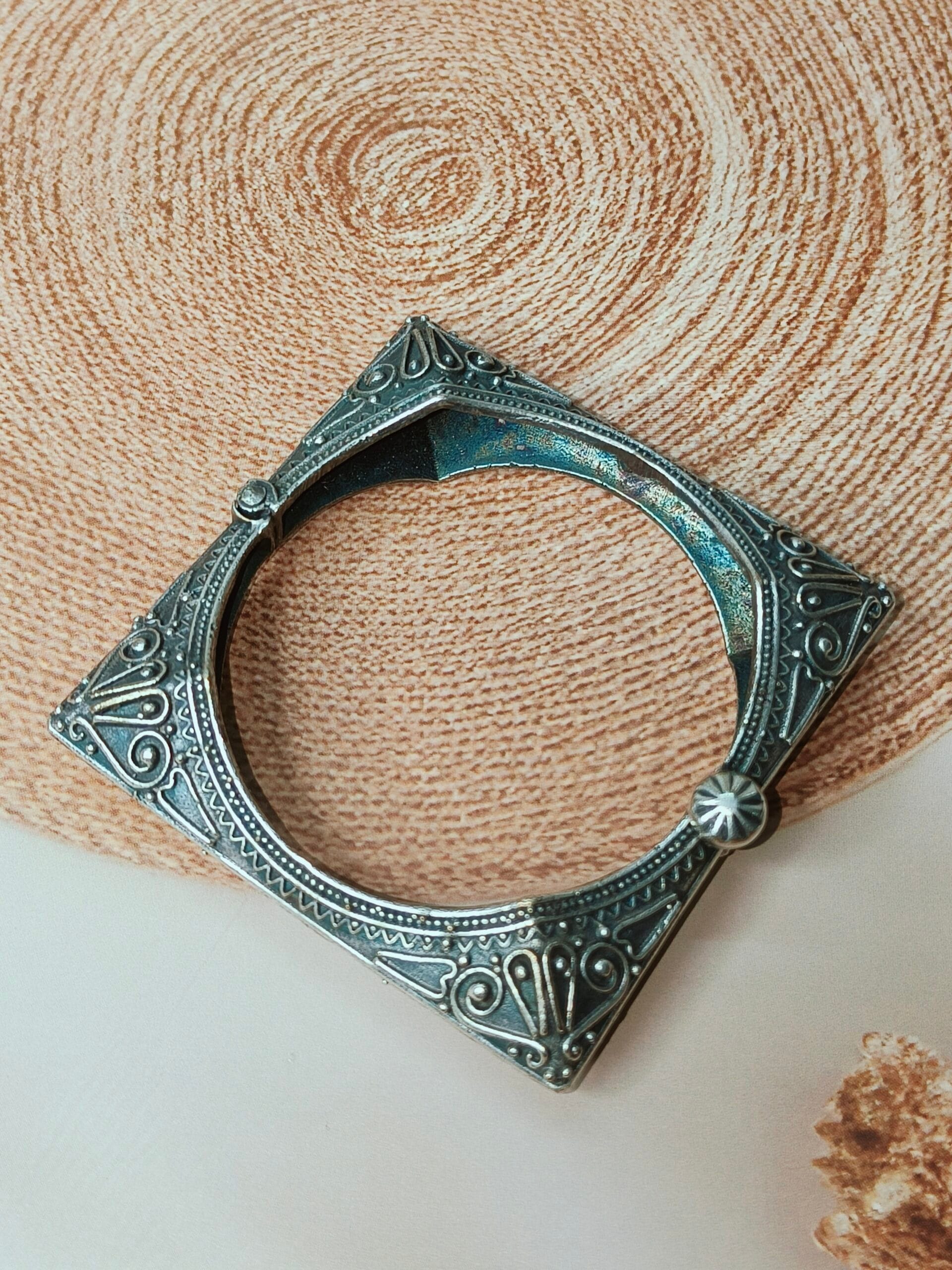 Rajasthani Style Free Size Silver Tone Square Shape Kada