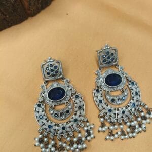 Silver Tone Party Wear White Beads Earrings