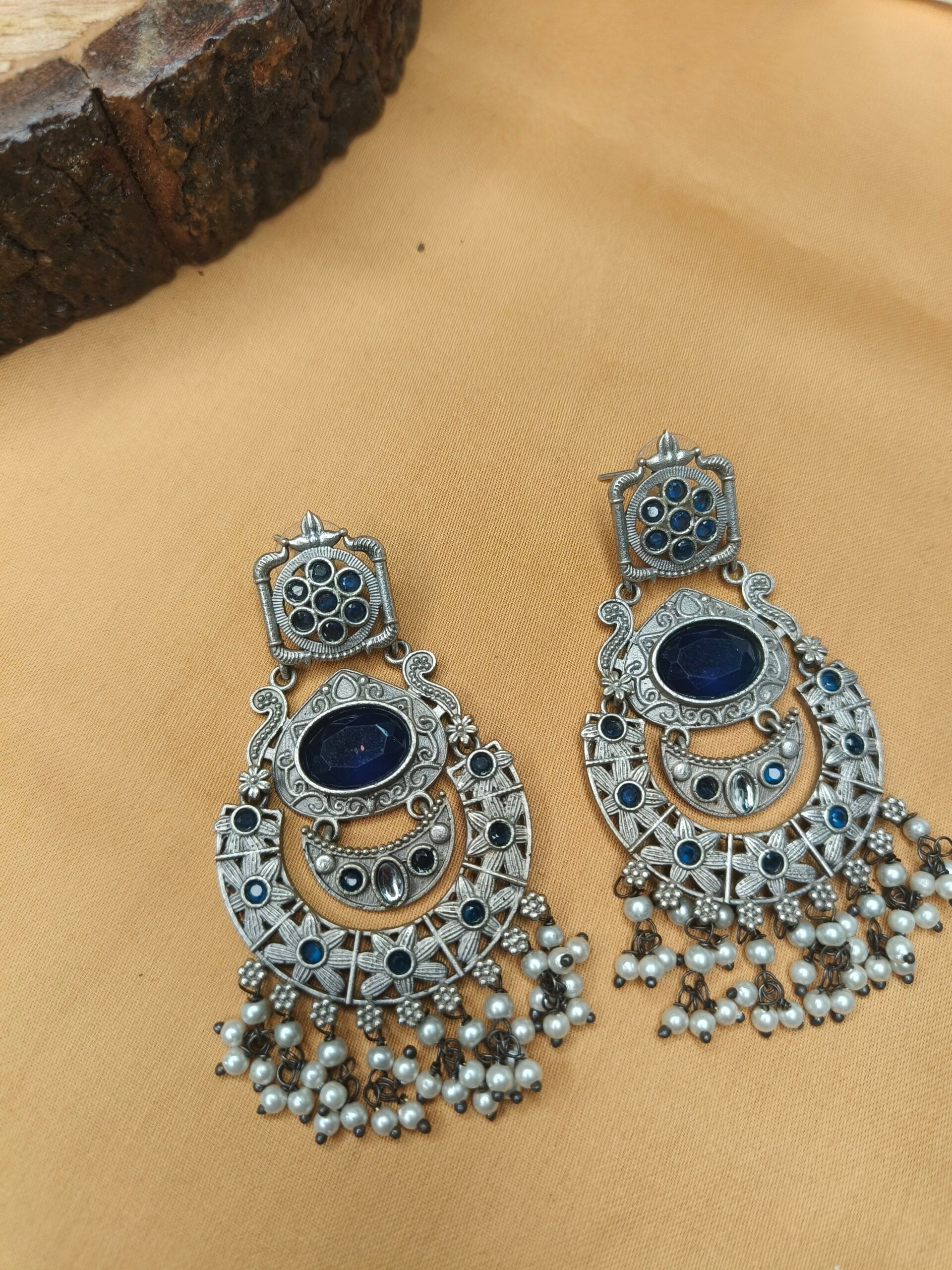 Silver Tone Party Wear White Beads Earrings