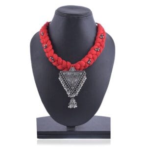 Thread earrings, German Silver Red Necklace, Necklace set, abstract design necklace, Thread necklace set