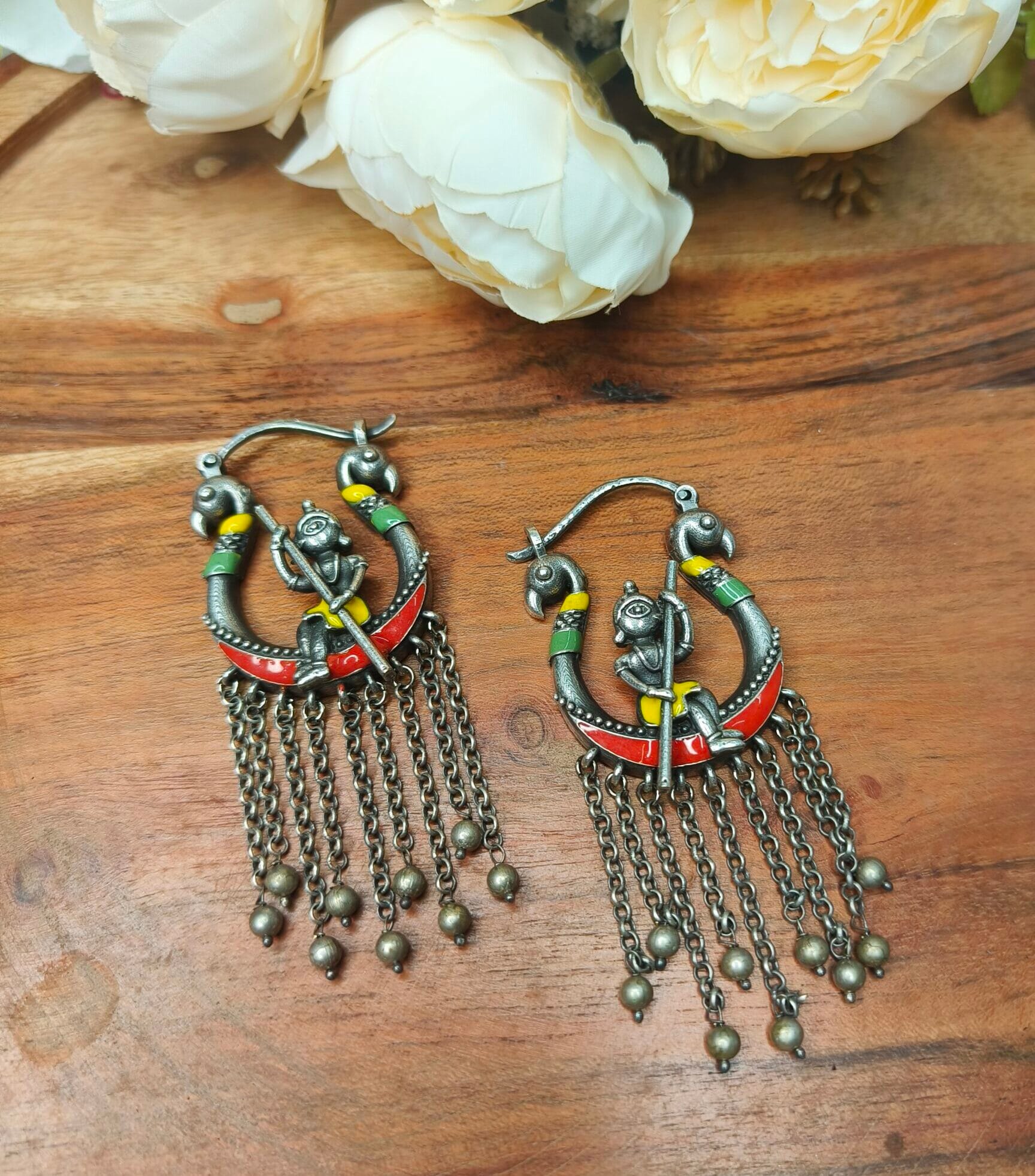 Silver Plated Tribal Earrings with Chain Tassel, Chain earrings, tribal earrings, tassel earrings, Silver earrings, Earrings, Fashion earrings, Party Earrings