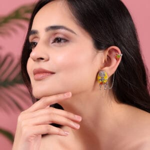 Tribal Earring, Hand Painted tribal earrings, silver earrings, Silver ear cuffs